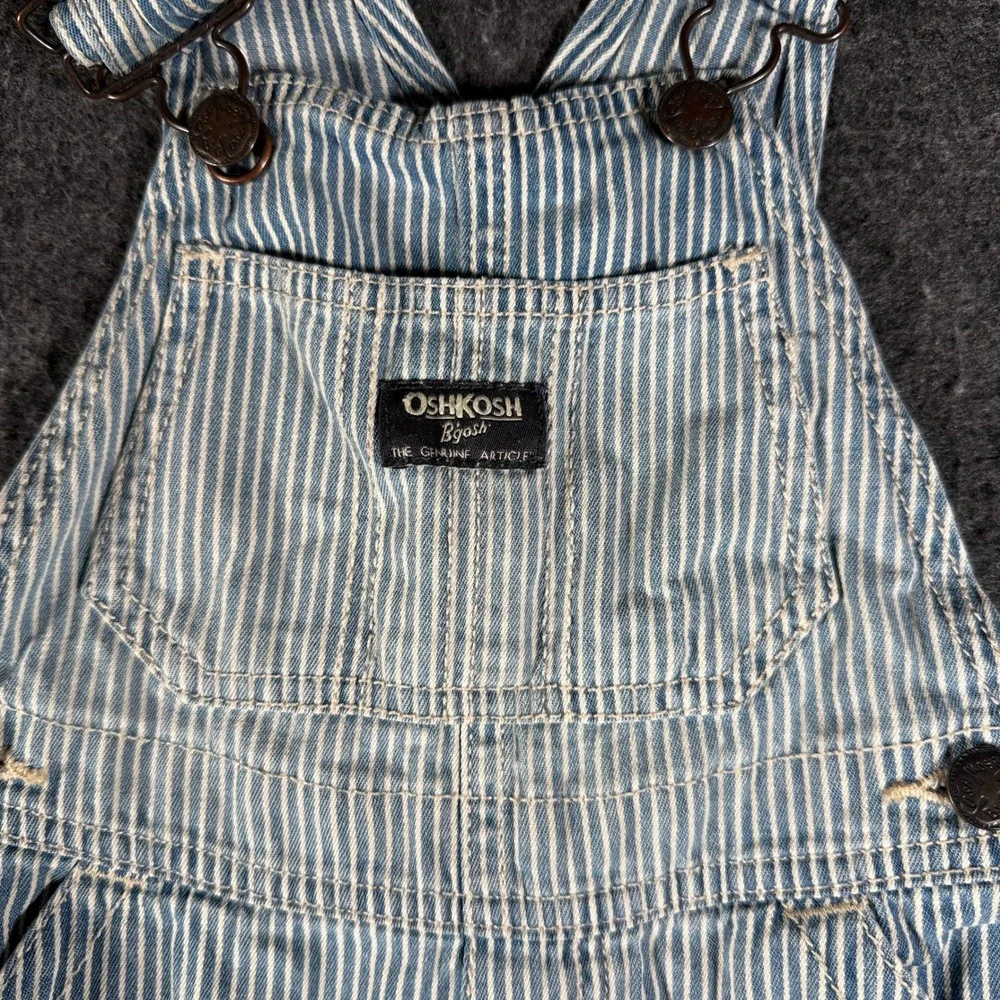 OshKosh Bgosh Toddler 2T Hickory Stripe Denim Shortalls Blue White Overalls